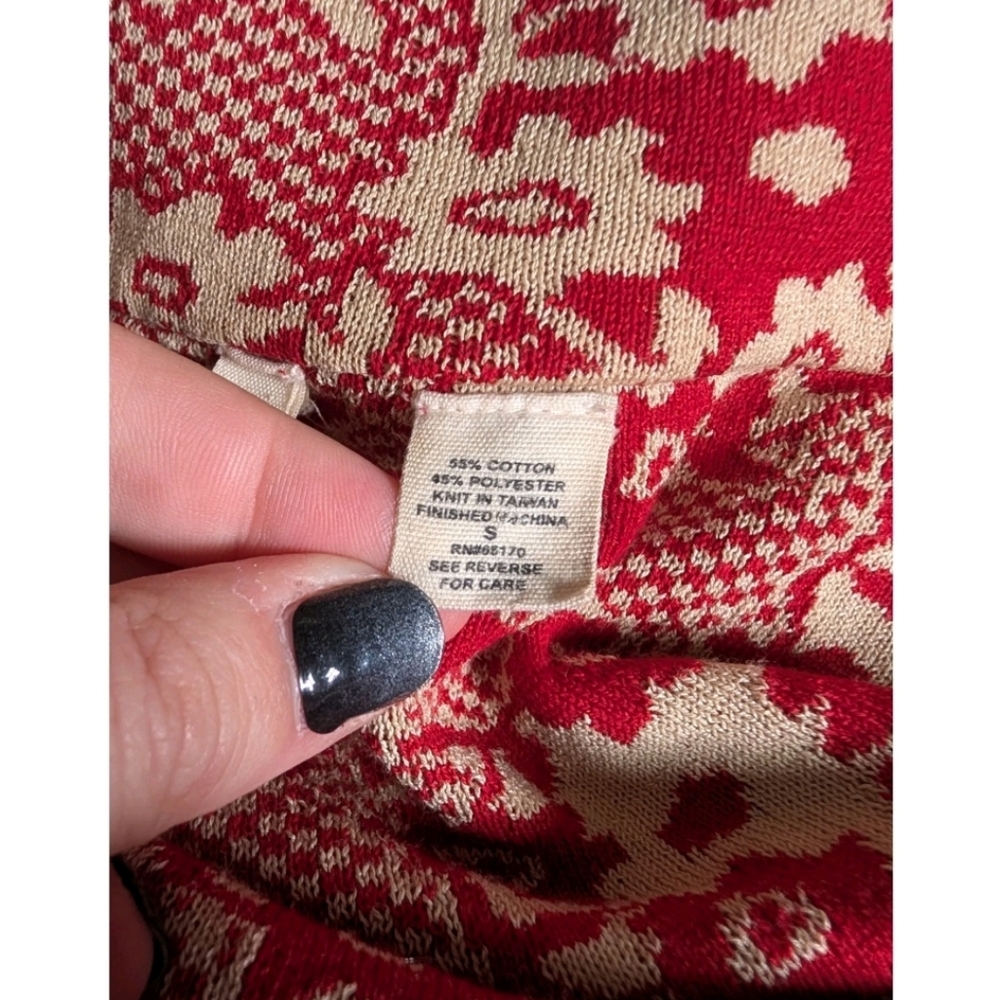 Anthropologie Moth Red and Tan Floral Knit Cardigan Sweater With Button Small - Picture 5 of 8